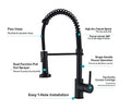 Black pull out mixer tap with flexible hose and spray modes, modern high arc kitchen sink fitting
