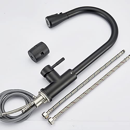InArt brass high-arc kitchen sink faucets with sprayer, matte black single lever pull-down mixer tap