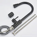 Matte black kitchen sink pull out faucet, high-arc gooseneck brass mixer tap side angle view
