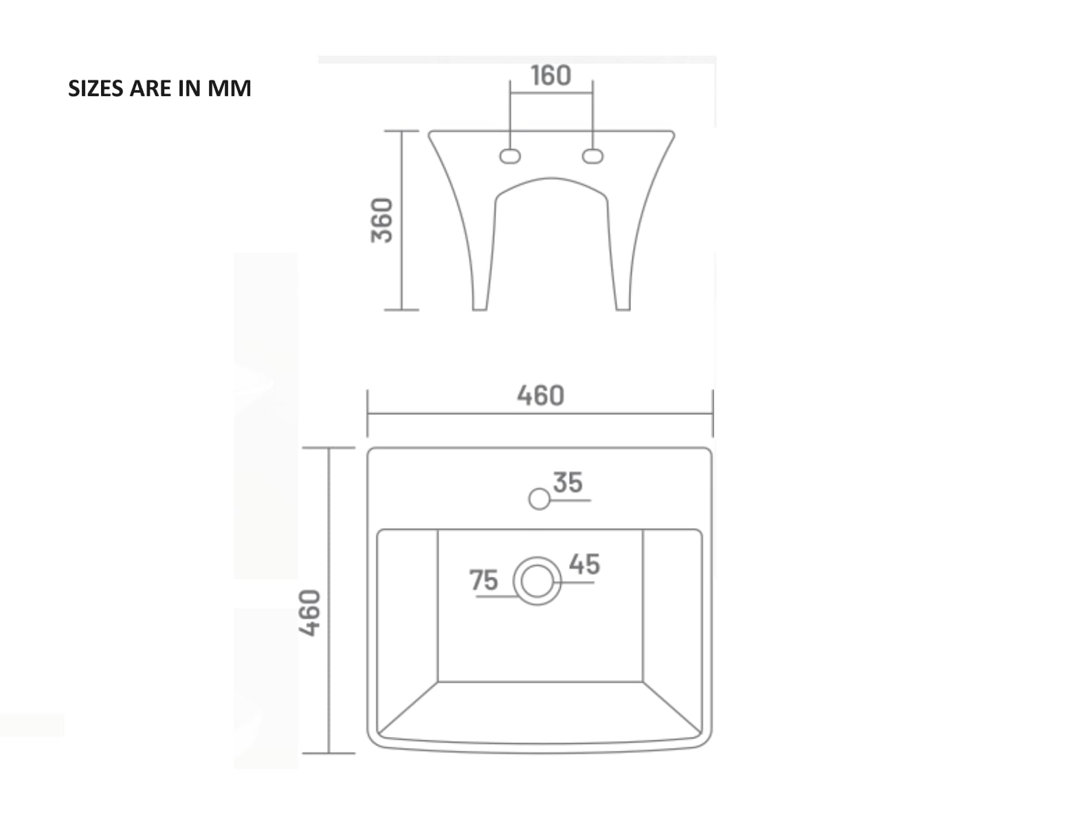 InArt wall hung wash basin with half pedestal, polished white ceramic, modern bathroom basin side angle
