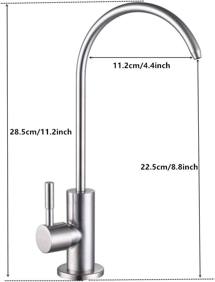 InArt water purifier tap in chrome stainless steel, side angle for kitchen sink RO connection