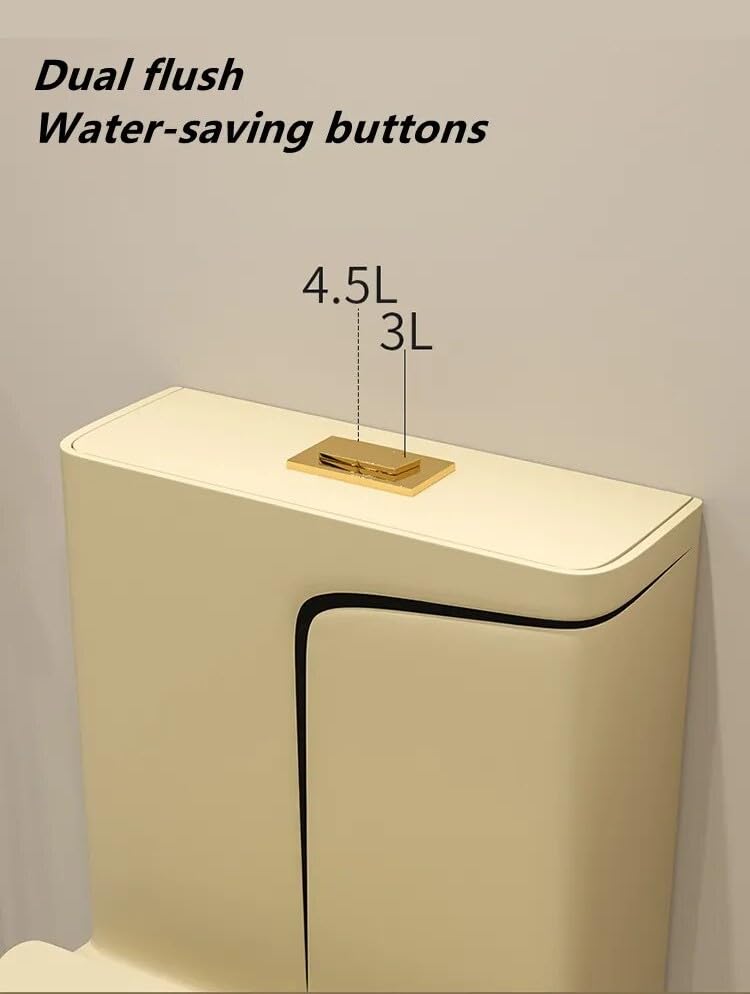 Rear view of ceramic one piece commode with floor-mounted base and concealed plumbing, khaki matte finish