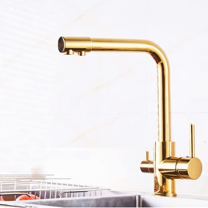 InArt brass kitchen sink pull out faucet in gold finish with single lever mixer and RO drinking water tap