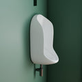 White ceramic urinal wall mount for bathroom, rectangular shape, angled view with smooth finish