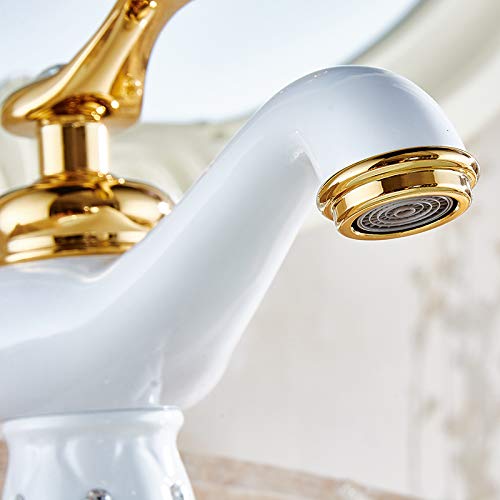 Close-up of InArt brass mixer for basin with smooth single lever control, premium white gold finish