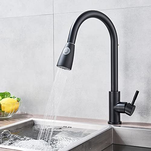 InArt brass high-arc kitchen sink faucets with sprayer, matte black single lever pull-down mixer tap