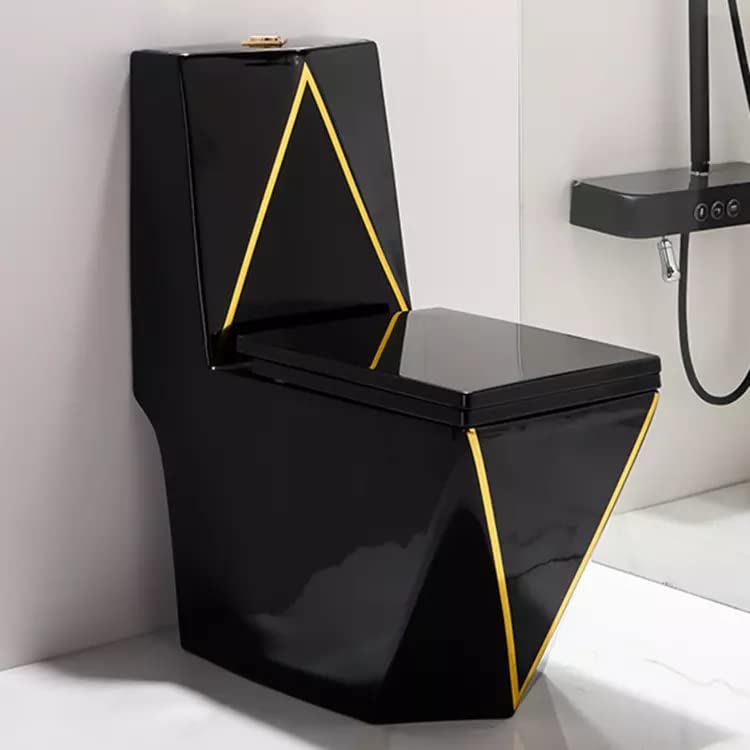 Floor mounted ceramic western toilet for washroom, black gold one piece closet with oval bowl