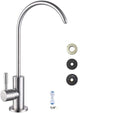 Undersink RO tap for sink in chrome stainless steel, angled view for drinking water filter outlet
