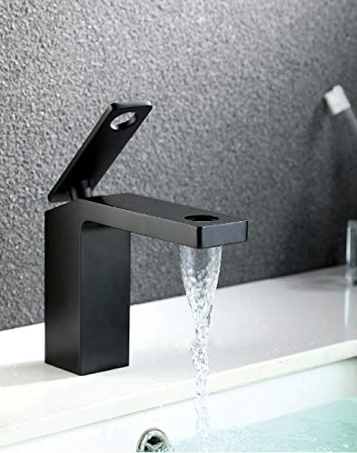 InArt jaquar wash basin mixer style brass waterfall basin mixer tap in matte black, single lever main view