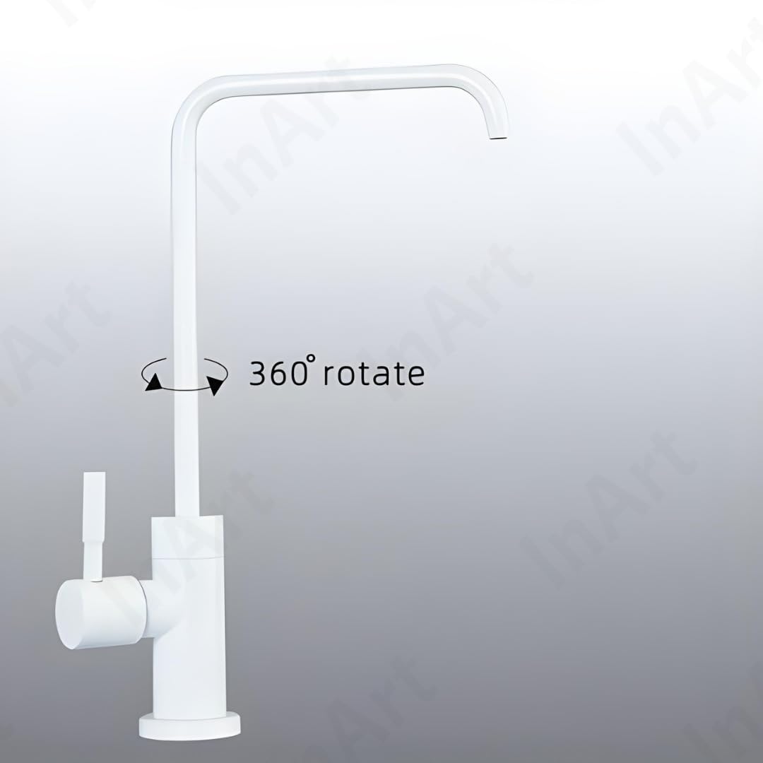 InArt tap water filter for sink RO tap, SS304 square drinking water tap in glossy white, 360 swivel