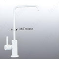 InArt RO tap for kitchen sink in glossy white SS304, square spout, side angle showing 360° swivel