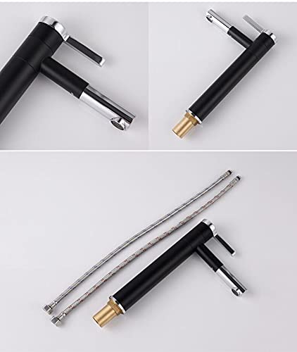 Close-up of single lever basin tap handle in matte black, smooth control for hot and cold water