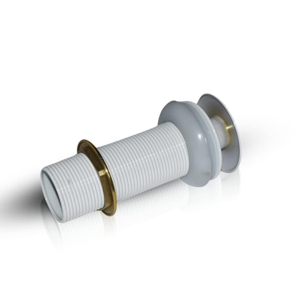 InArt designer wash basin waste coupling white, pop-up brass waste kit shown at angled side view