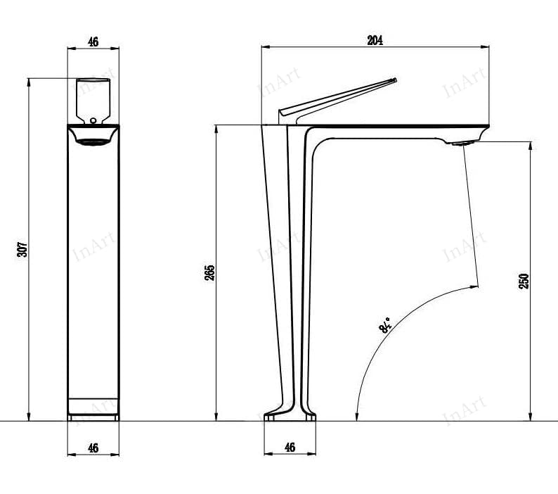 InArt single lever basin mixer in rose gold brass, square high neck tall body tap for wash basin