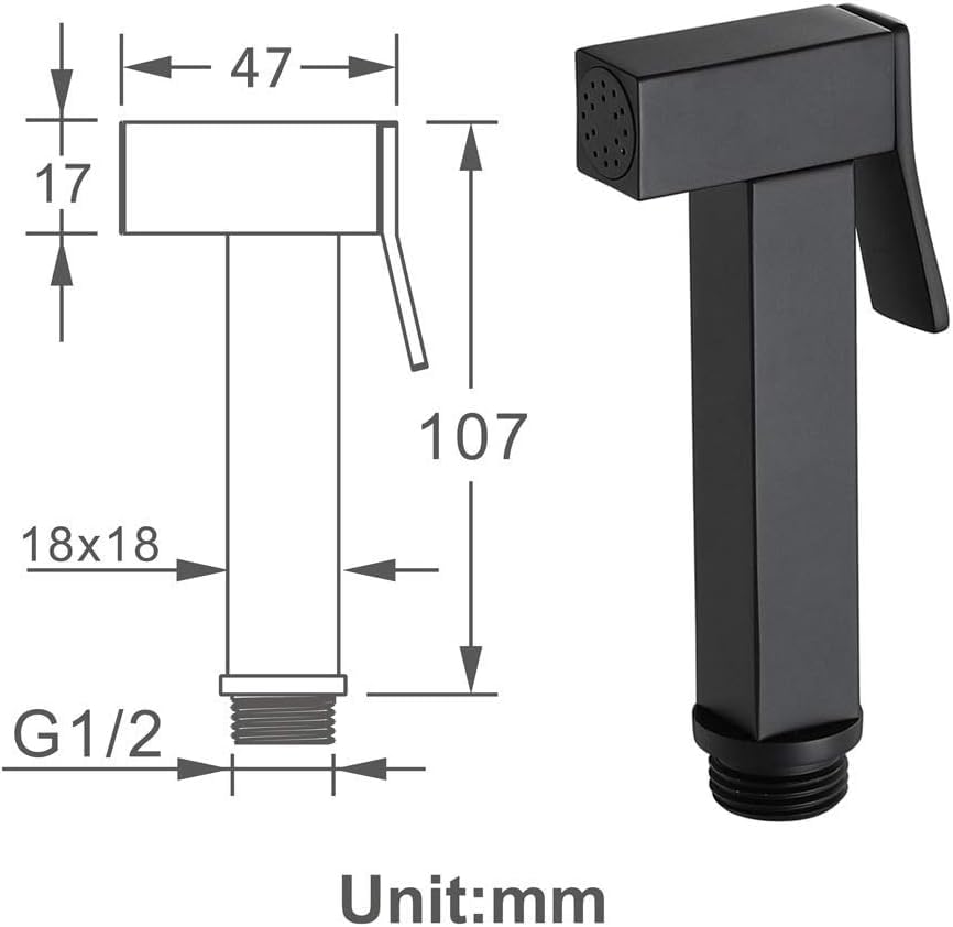 InArt health faucet for toilet in matte black brass, jet spray with hose and holder, main front view