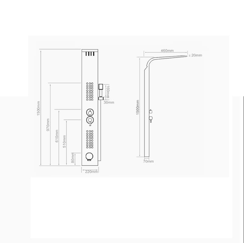Wall mounted shower tower with body massage spray jets and mixer controls, premium 304 stainless steel