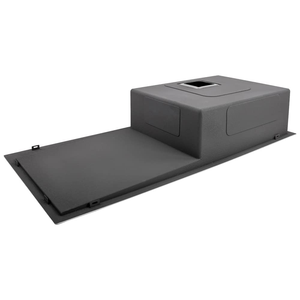 InArt satin finish SS kitchen sink, SS 304 rectangular single bowl with drain board, matt satin diamond cut