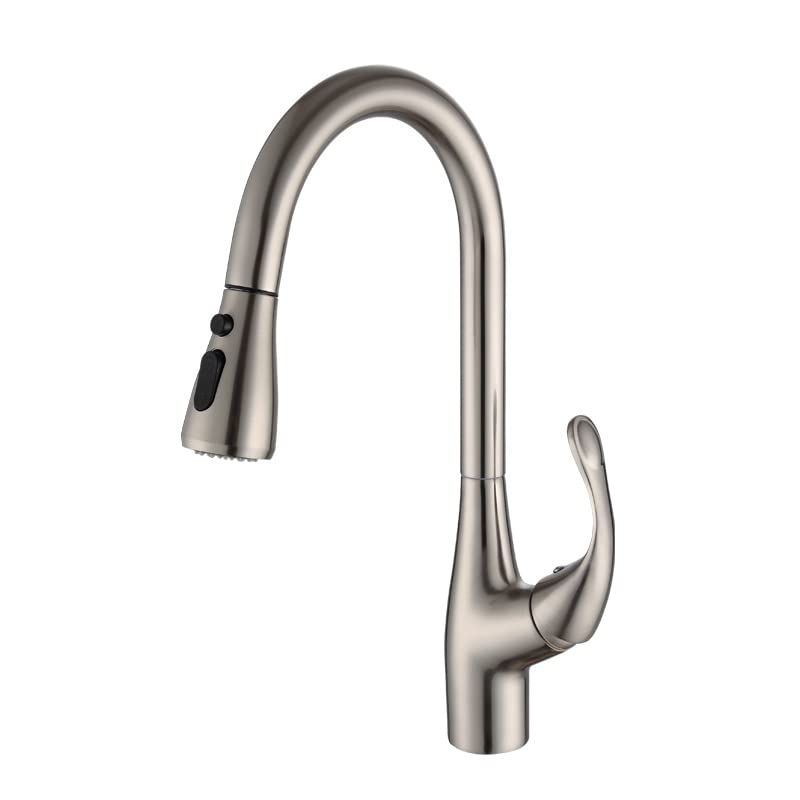 InArt steel tap for kitchen, brushed chrome high-arc pull-down sink mixer with sprayer