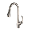 Pull down kitchen faucet with sprayer in brushed chrome, side angle high-arc gooseneck tap