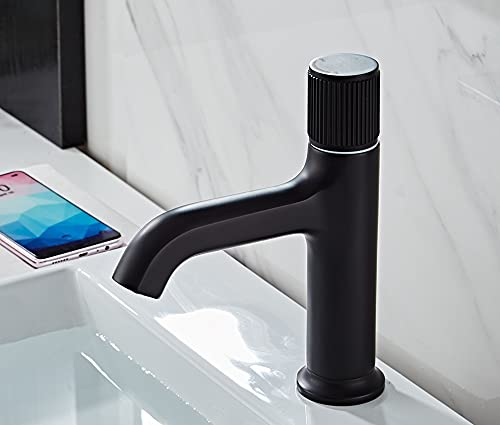 InArt brass single lever basin mixer tap in matte black finish for wash basin, main front view