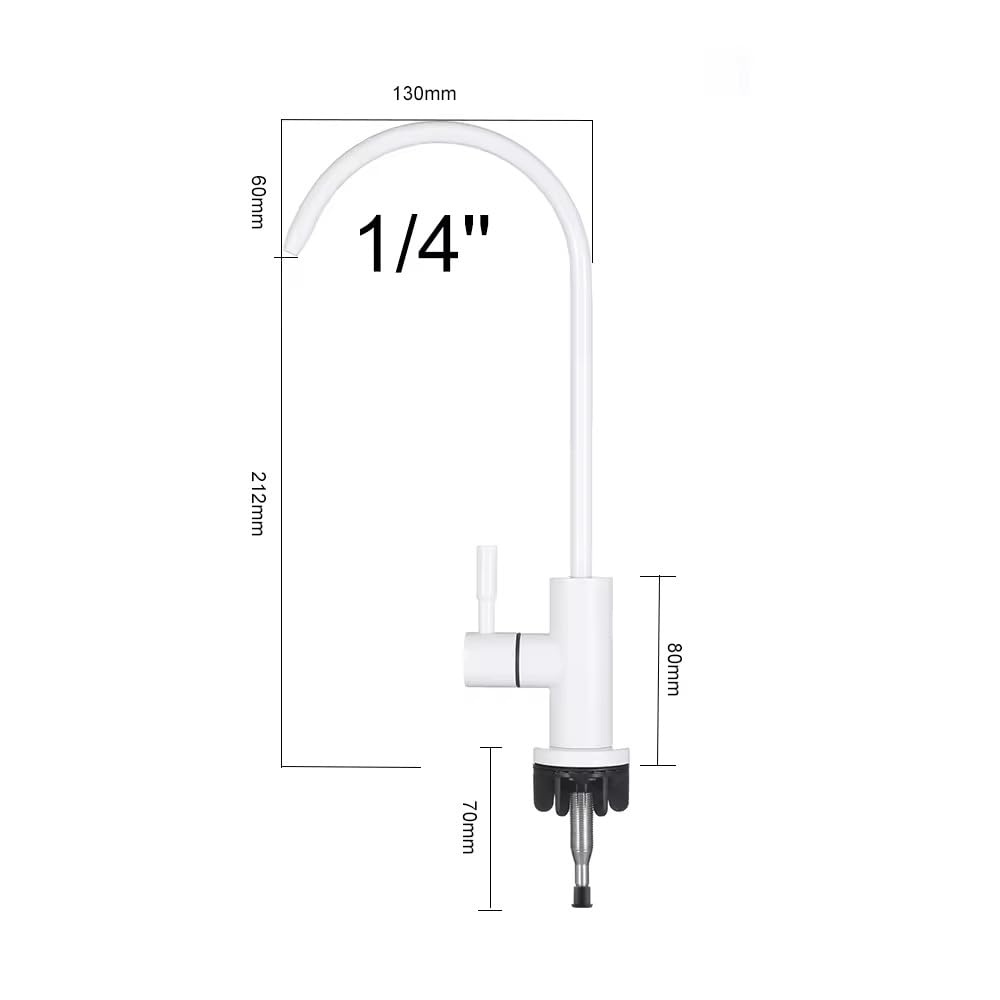 Close-up of InArt non air gap RO water tap, smooth white glossy finish and SS304 body with 360 swivel neck