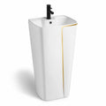 Buy pedestal wash basin online, InArt white gold glossy ceramic single piece basin and pedestal for bathroom