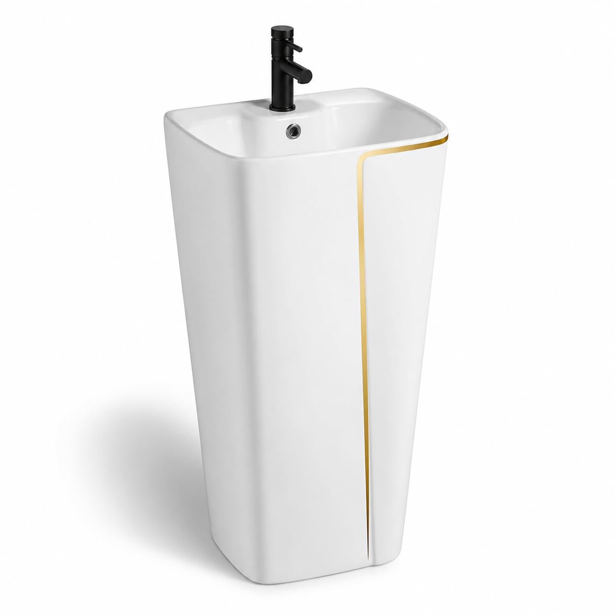 Buy pedestal wash basin online, InArt white gold glossy ceramic single piece basin and pedestal for bathroom