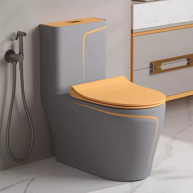 InArt single piece western toilet in grey matt ceramic, elongated rimless one piece WC front view