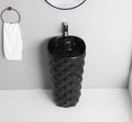 Dining room wash basin area design with InArt matte black square pedestal wash basin in a modern interior