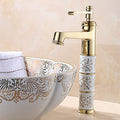 InArt gold taps basin mixer in brass, close-up of aerator outlet for smooth water flow in washroom