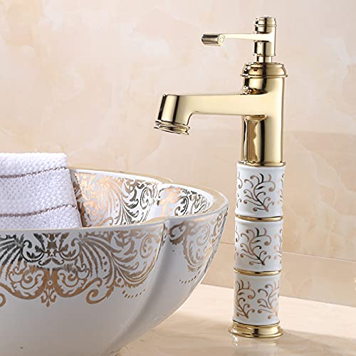 InArt gold taps basin mixer in brass, close-up of aerator outlet for smooth water flow in washroom