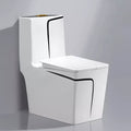 Elongated oval seat and rim detail on premium ceramic one piece western toilet commode, glossy finish