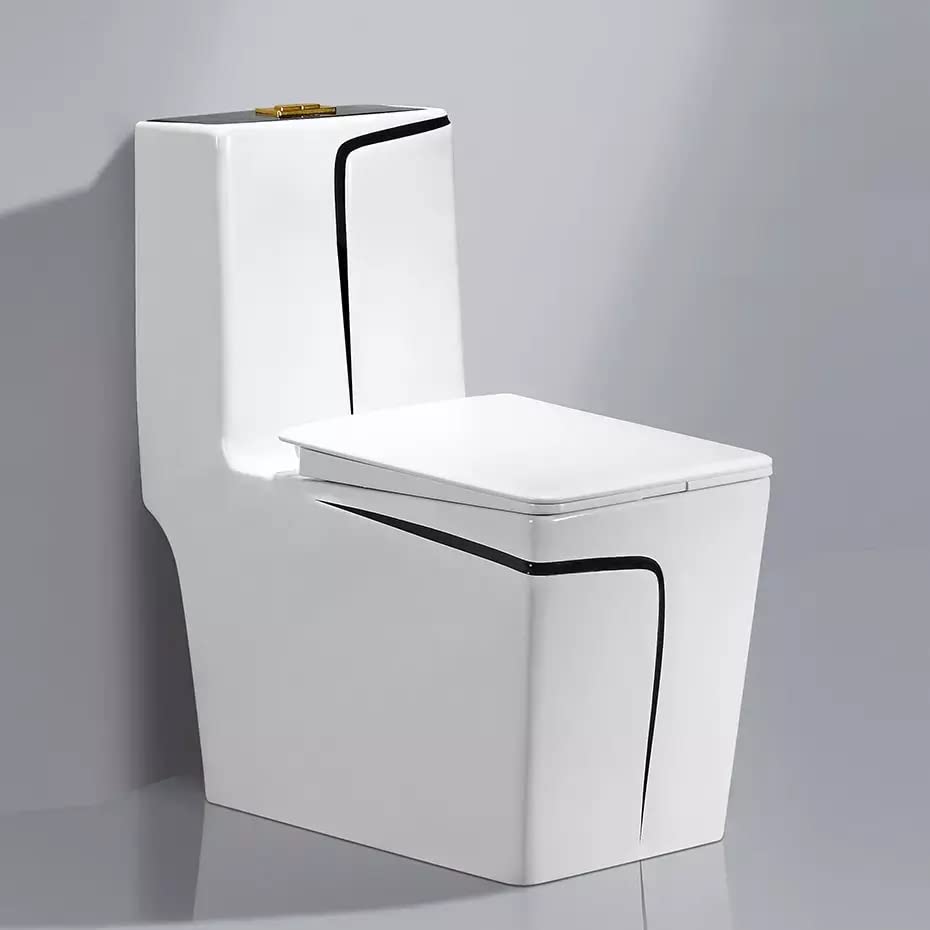 Elongated oval seat and rim detail on premium ceramic one piece western toilet commode, glossy finish