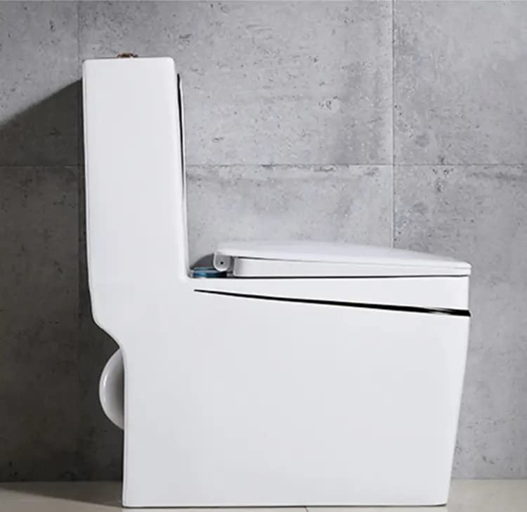 InArt premium bathroom interior look with glossy black and white one piece western toilet, modern commode design