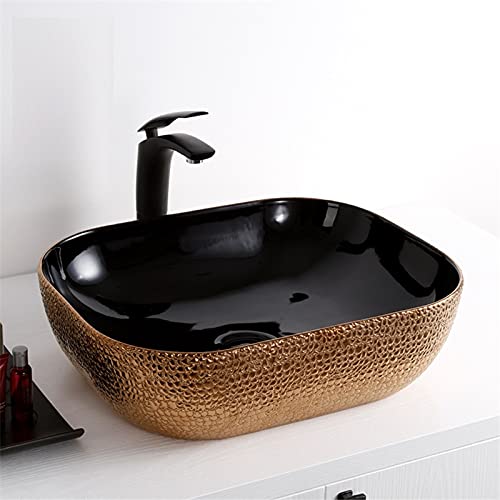 Dining hall wash basin cabinet - InArt ceramic oval table top wash basin in glossy black rose gold