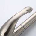 Kitchen sink faucet with pull down sprayer, 360° swivel gooseneck spout detail in chrome finish