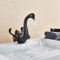Close-up of InArt single hole basin mixer tap handle, matte black finish brass hot and cold control