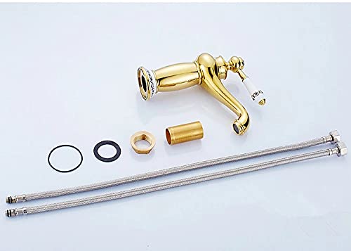 InArt brass wash basin tap in gold colour, single hole basin mixer tap for modern washroom