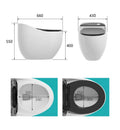 Western toilet single piece commode in oval shape, ceramic floor mounted closet rear angle view