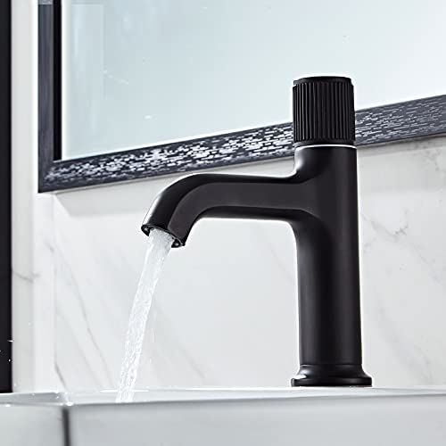 InArt brass single lever basin mixer tap in matte black finish for wash basin, main front view