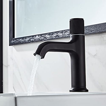 InArt brass single lever basin mixer tap in matte black finish for wash basin, main front view