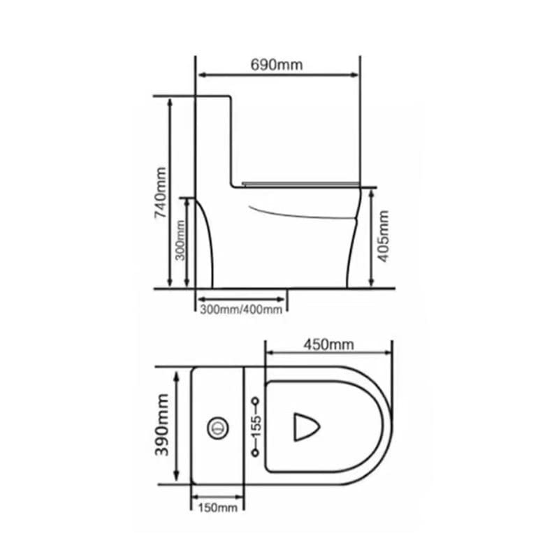 InArt one piece ceramic western toilet, floor mounted S trap outlet, glossy grey finish for contemporary washroom