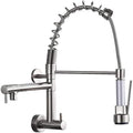 InArt wall sink mixer tap with pull-down sprayer hose and chrome finish, backplate and fittings view