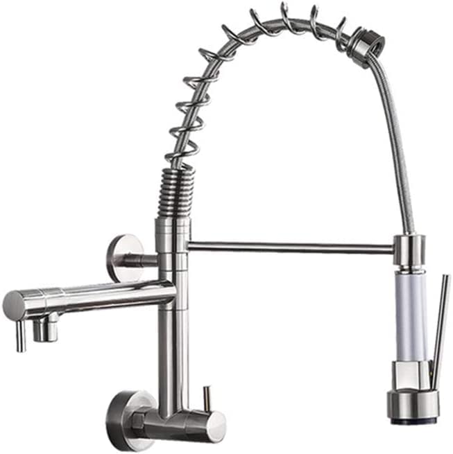 InArt wall sink mixer tap with pull-down sprayer hose and chrome finish, backplate and fittings view