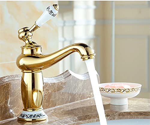 InArt wash basin mixer taps in gold finish, solid brass single lever basin mixer tap for bathroom