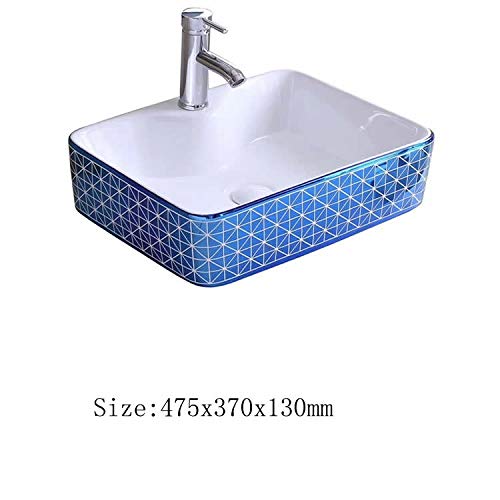 InArt ceramic table top wash basin with cabinet, rectangular glossy blue finish, front view