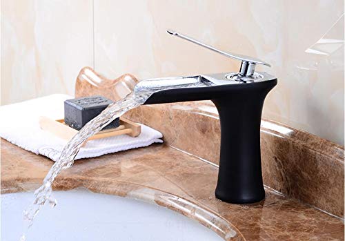 InArt brass wash basin mixer taps in black silver finish, single lever waterfall basin tap main view