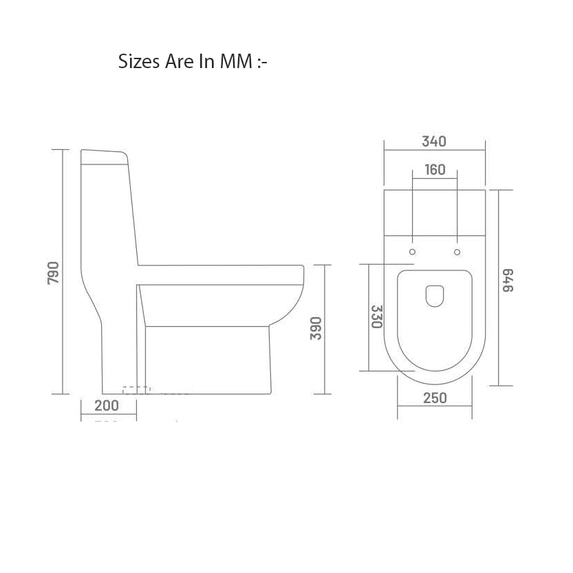 InArt single piece western toilet in glossy white ceramic, square rimless one-piece floor mounted commode