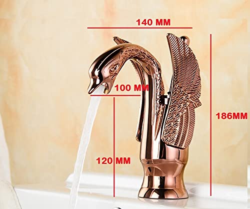 InArt wash basin mixer tap in rose gold polished brass, swan neck single hole hot and cold basin mixer