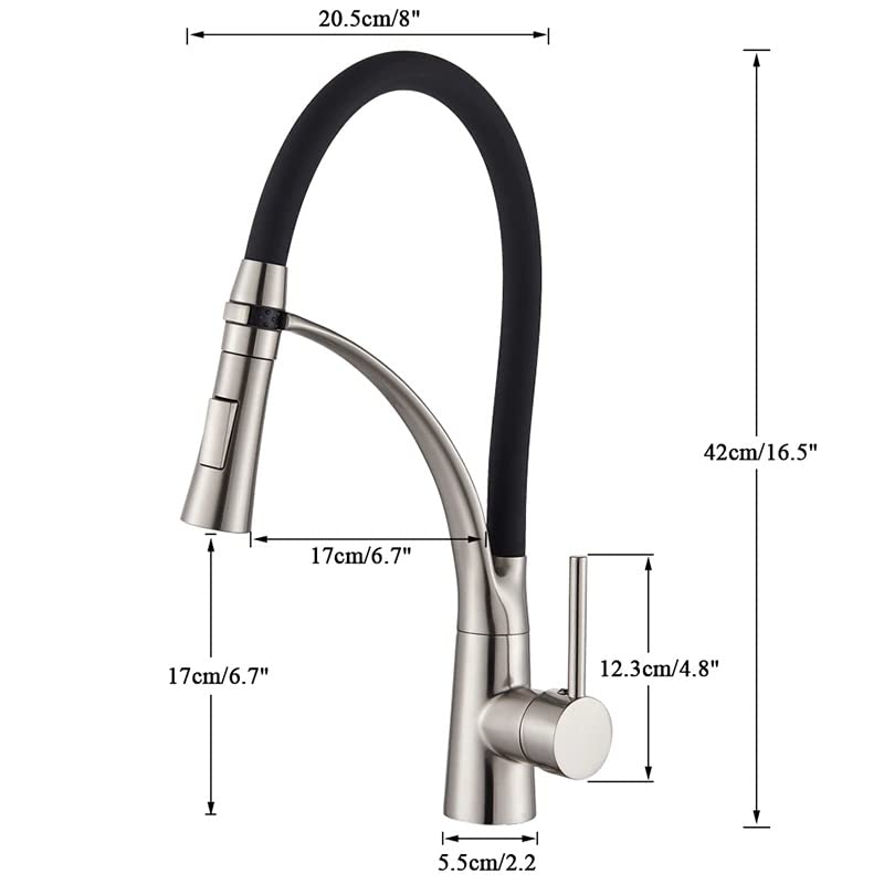 InArt brass high arc kitchen tap with sprayer, matte black single handle hot and cold sink mixer